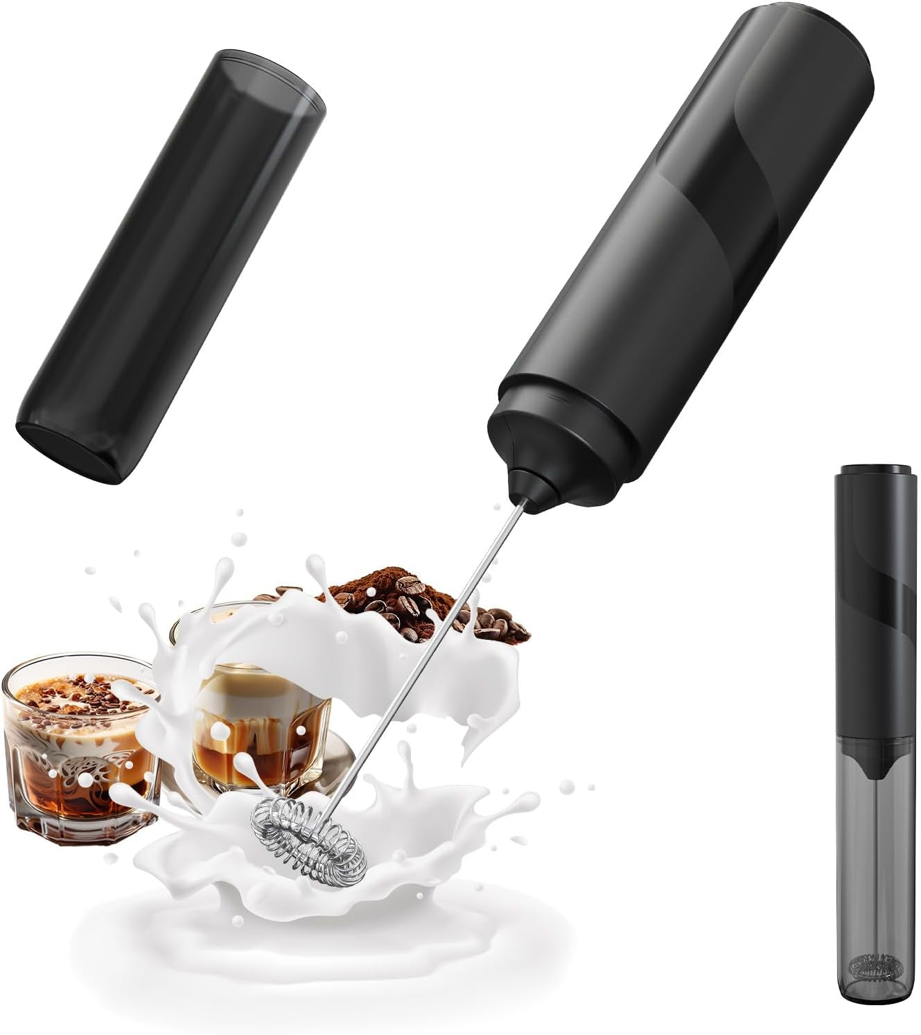 Rechargeable Milk Frother Hanheld, Dual Spring Whisk Electric Coffee Frother, Portable Hand Frother Wand Drink Mixer for Matcha Lattes Cappuccino, Kitchen Gifts, Black