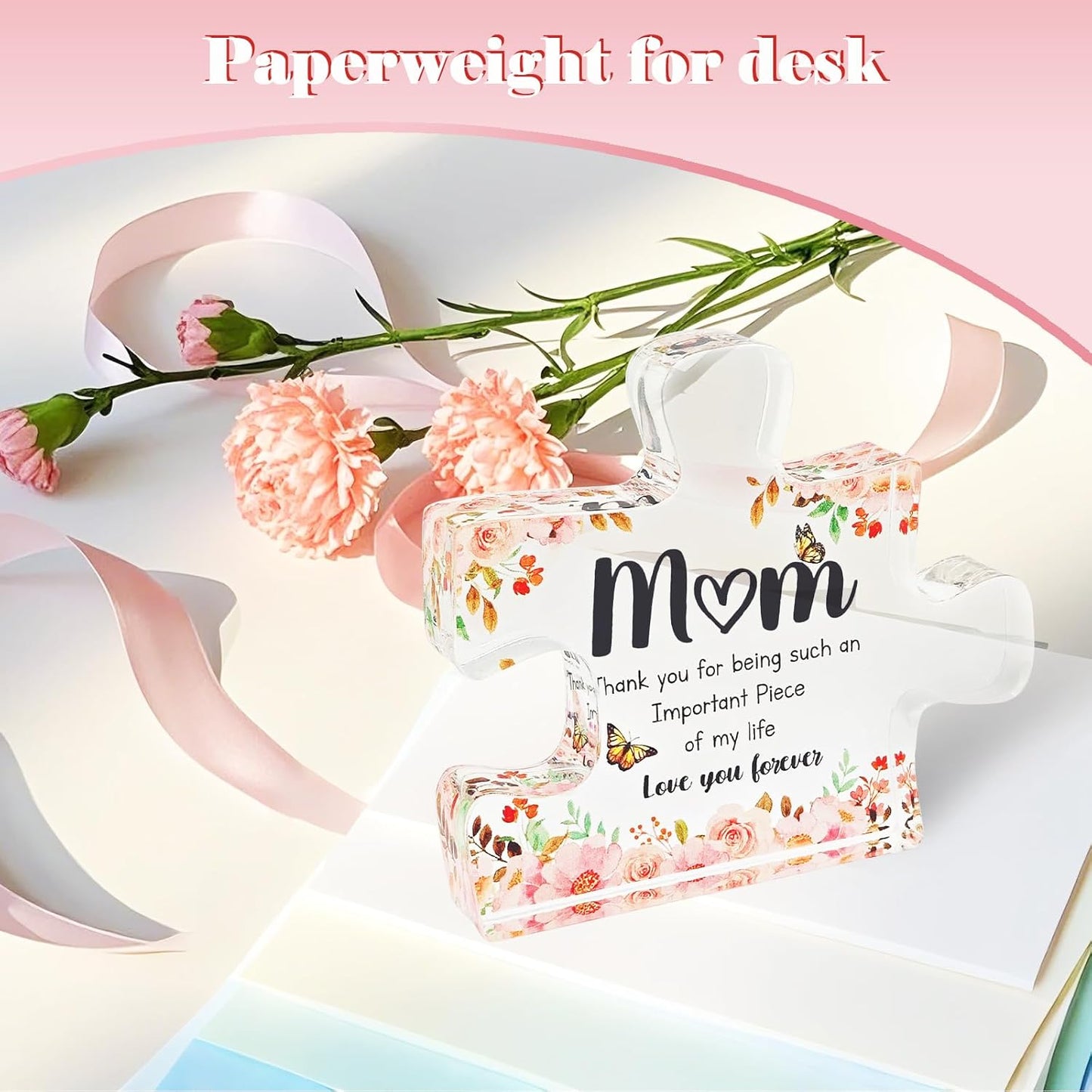 Exquisite Acrylic Puzzle Gift for Mom, Express Love and Gratitude to Mother, Mothers Gifts from Daughter Son Decorative Acrylic Block Personalized Gifts for Mom (Pink)