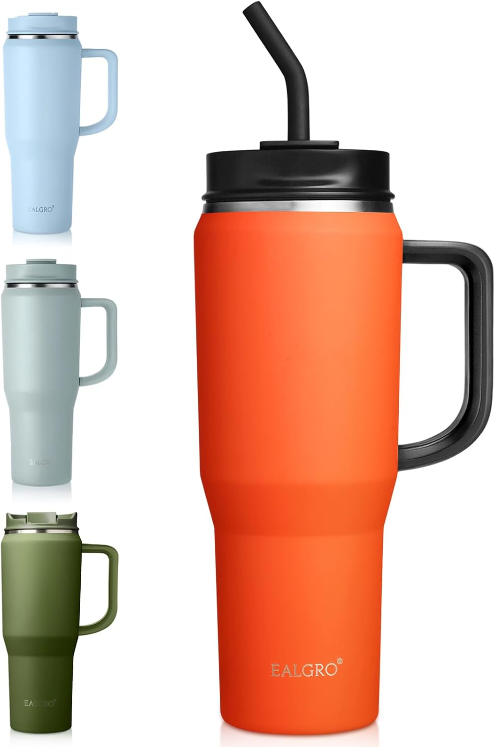40 Oz Tumbler with Handle, Insulated Tumblers with Lid and Straw, Large Metal Sports Water Bottle Jug, Thermal Stainless Steel Travel Coffee Mug Cup, Black