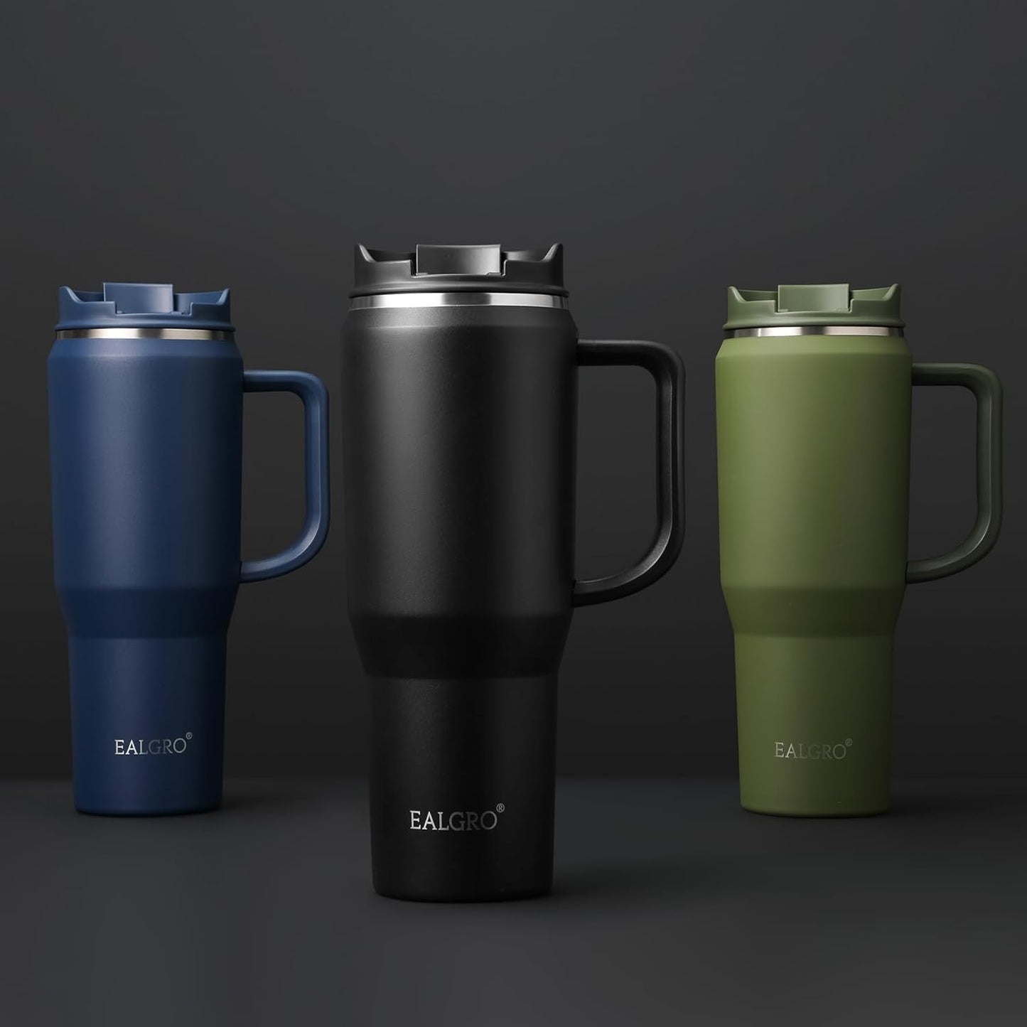 40 Oz Tumbler with Handle, Insulated Tumblers with Lid and Straw, Large Metal Sports Water Bottle Jug, Thermal Stainless Steel Travel Coffee Mug Cup, Black