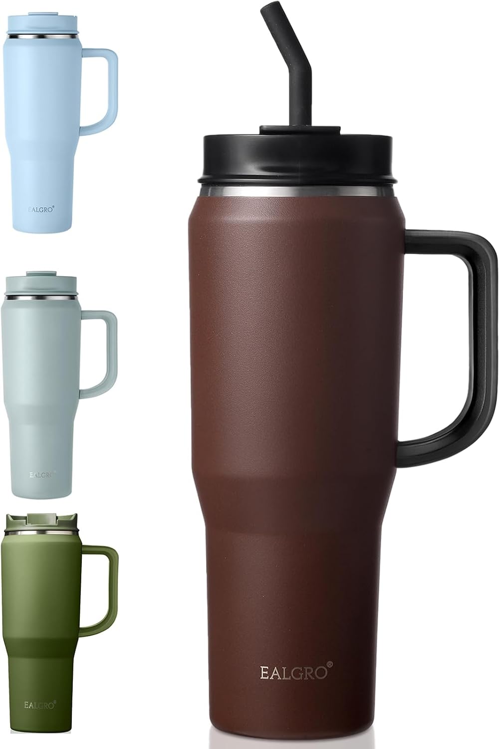 40 Oz Tumbler with Handle, Insulated Tumblers with Lid and Straw, Large Metal Sports Water Bottle Jug, Thermal Stainless Steel Travel Coffee Mug Cup, Black