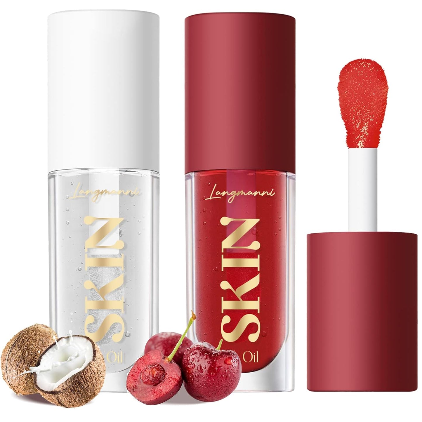 Lip Oil,No-Sticky Gloss Lip Balm Lip Care,Fruit Flavoured Lip Oil for Dry Lip'S Moisturizing Hydrating and Nourishing (Strawberry+Coco)