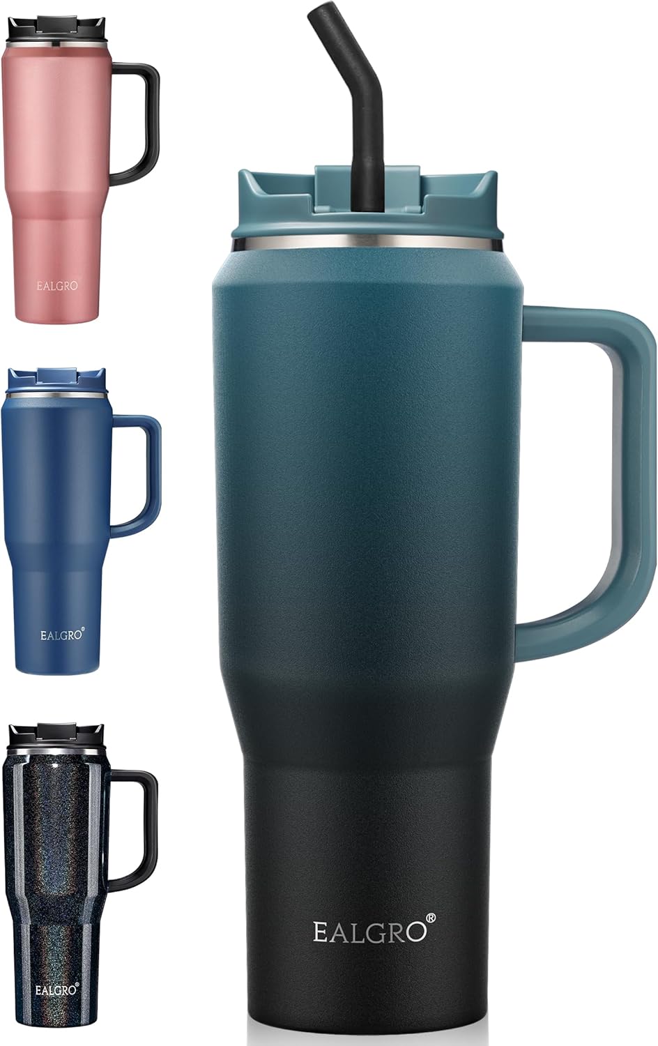 40 Oz Tumbler with Handle, Insulated Tumblers with Lid and Straw, Large Metal Sports Water Bottle Jug, Thermal Stainless Steel Travel Coffee Mug Cup, Black