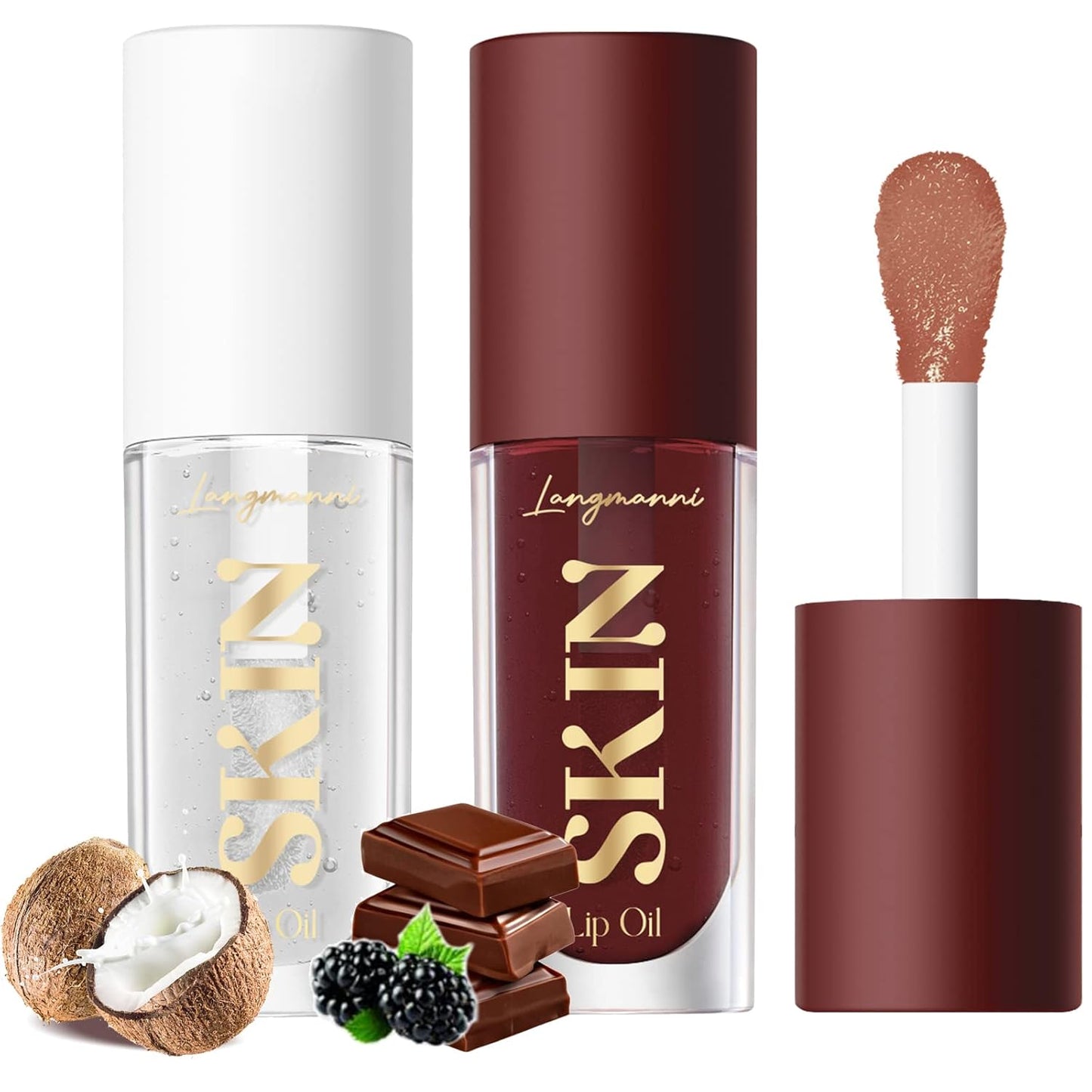 Lip Oil,No-Sticky Gloss Lip Balm Lip Care,Fruit Flavoured Lip Oil for Dry Lip'S Moisturizing Hydrating and Nourishing (Strawberry+Coco)