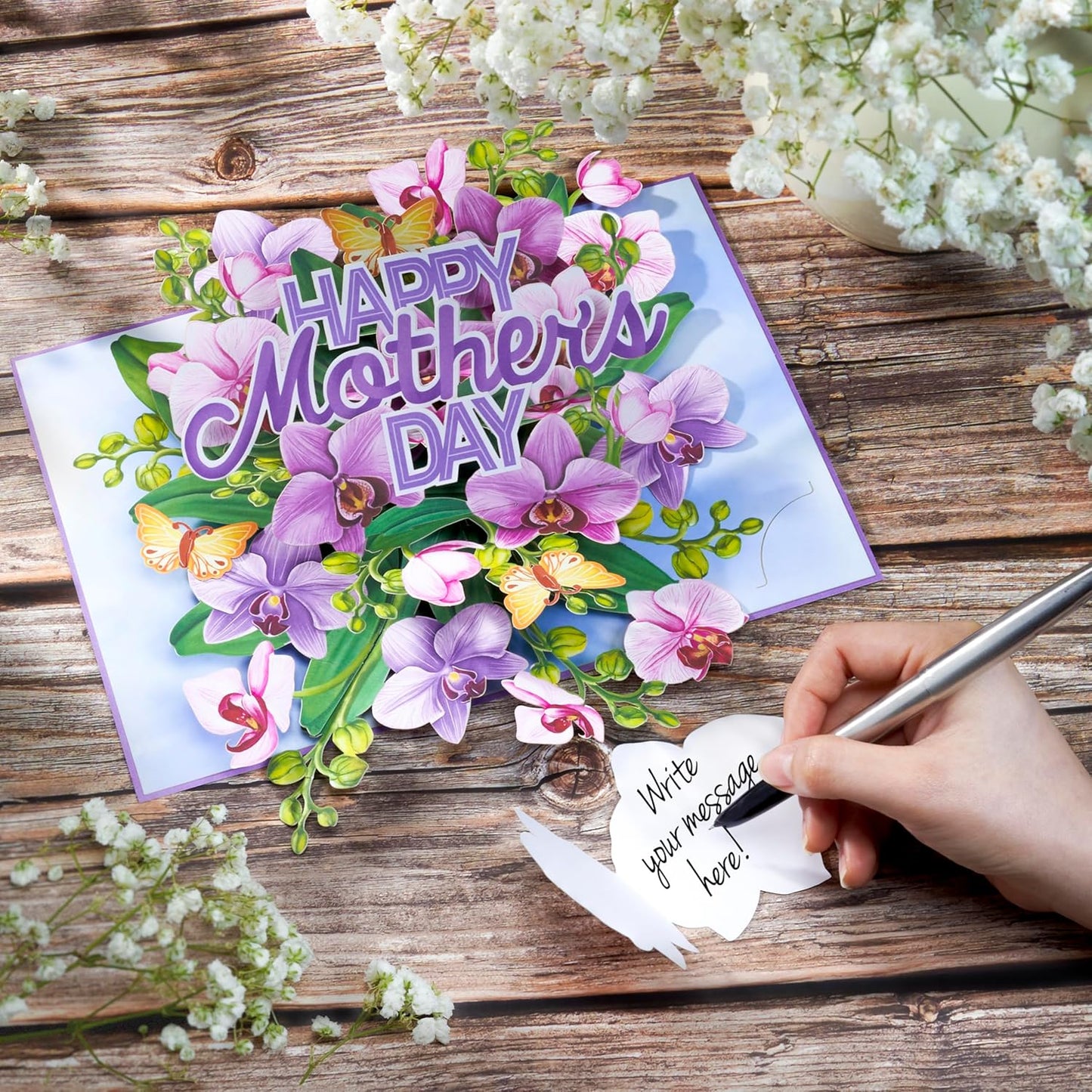 Mothers Day Pop up Cards, Happy Mother'S Day, Orchid, Butterfly, 3D Greeting Cards, Gift for Mom, Godmother, Stepmom, Sister, Mother in Law, Wife, 5X7 - Includes Envelope and Message Note