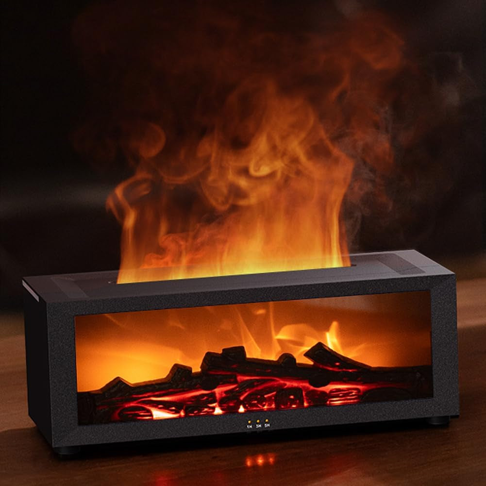 Eseential Oil Diffuser, 250Ml Flame Oil Diffuser - Aromatherapy Humidifier, Sound Activated Flame Effect, Rainbow Flame, Music Sync, Remote Control - Perfect for Bedroom Home Office Yoga (Black)