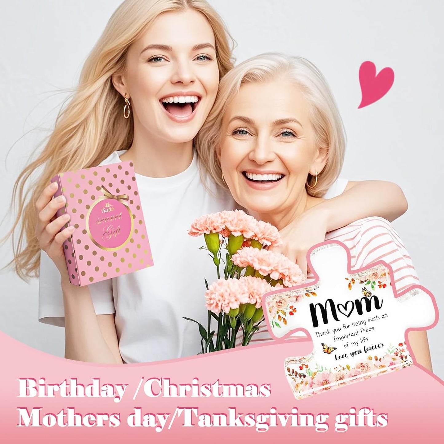 Exquisite Acrylic Puzzle Gift for Mom, Express Love and Gratitude to Mother, Mothers Gifts from Daughter Son Decorative Acrylic Block Personalized Gifts for Mom (Pink)