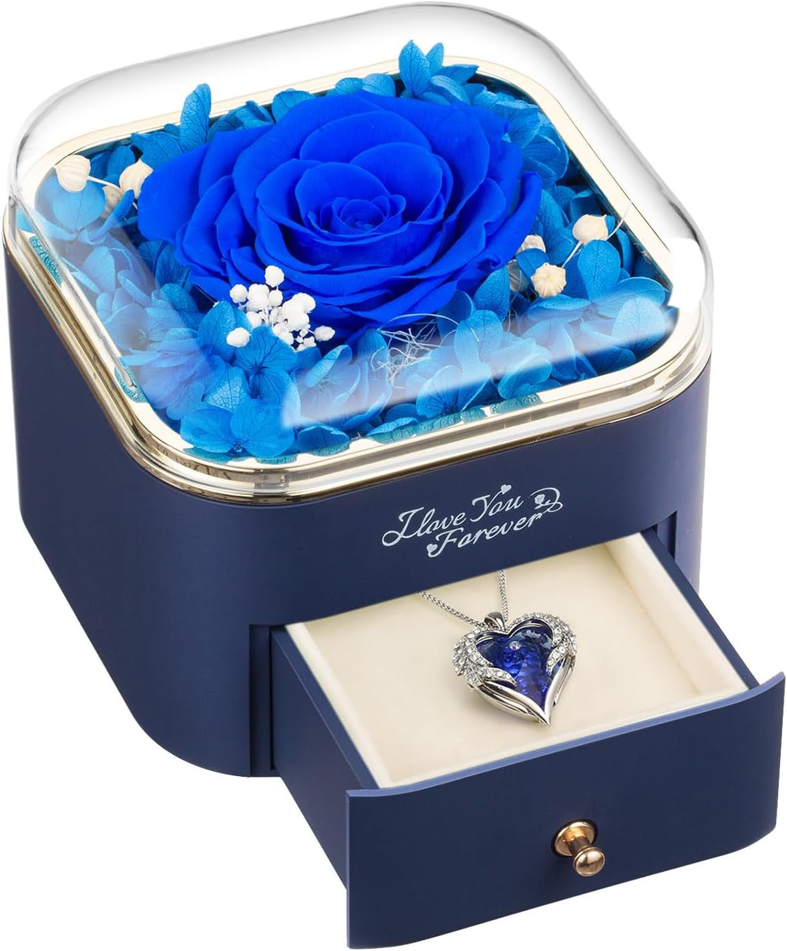 Preserved Real Purple Rose with Angle Wings Necklace, Mothers Day Flowers Gifts for Mom Grandma Wife Girlfriend, Anniversary or Birthday Gifts for Her Women