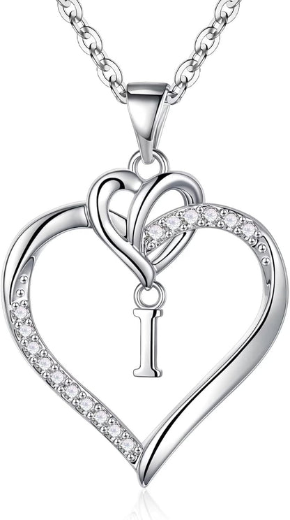 Heart Initial Necklaces for Women Girls, 14K Gold Plated Cubic Zirconia Heart Initial A-Z Pendant Necklace Dainty Heart Necklaces for Women Teen Girl Jewelry Birthday Gifts