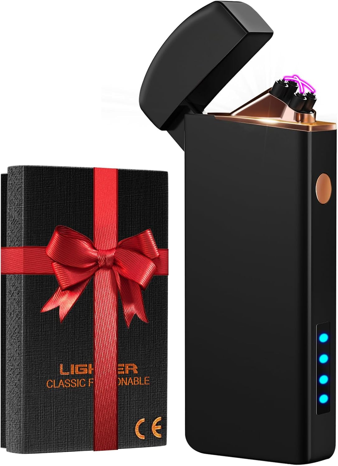 Gifts for Men Dad Him, Electric Lighter USB Rechargeable Windproof Flameless Dual Arc Plasma Lighter for Household Candle Incense Fireplace (Black)