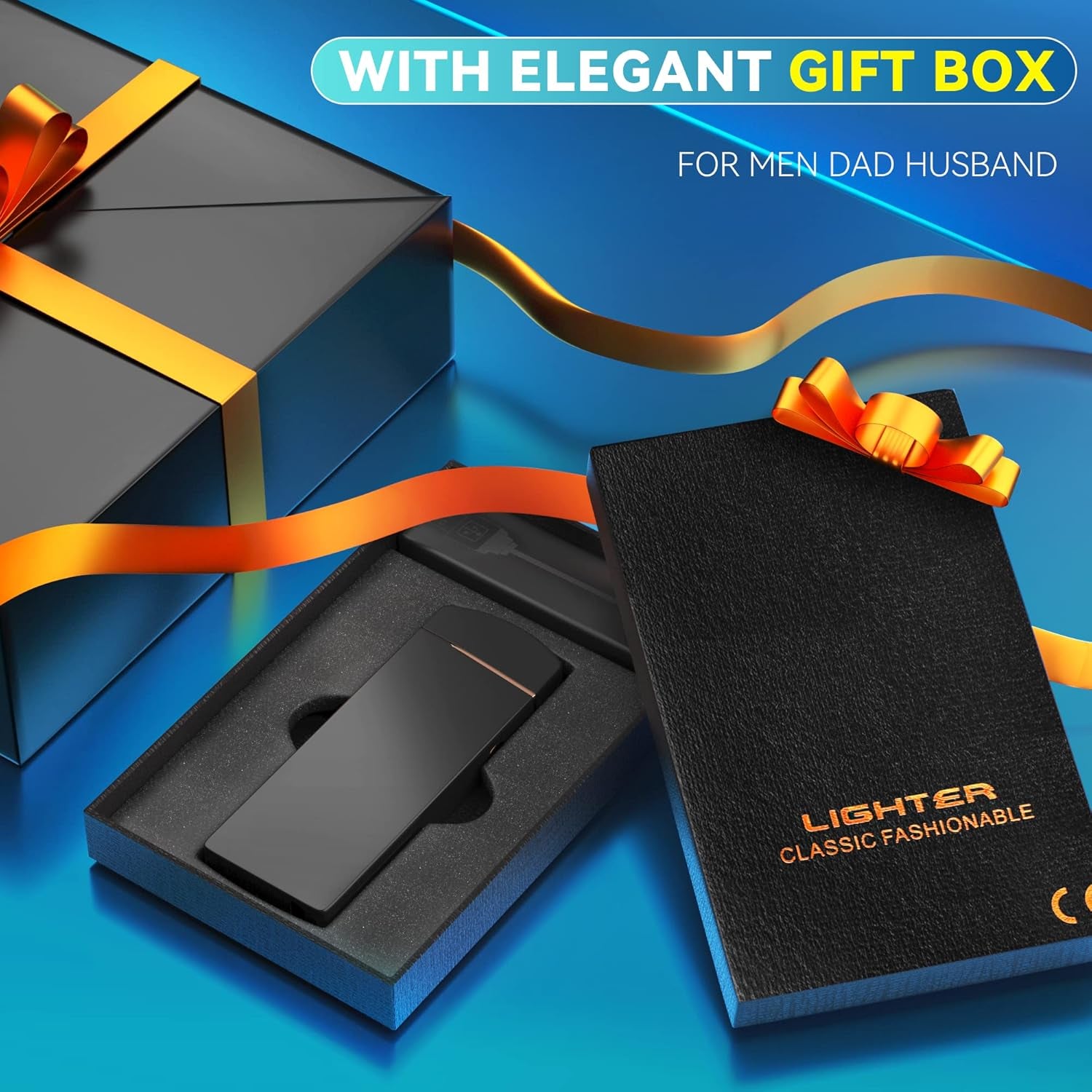 Gifts for Men Dad Him, Electric Lighter USB Rechargeable Windproof Flameless Dual Arc Plasma Lighter for Household Candle Incense Fireplace (Black)