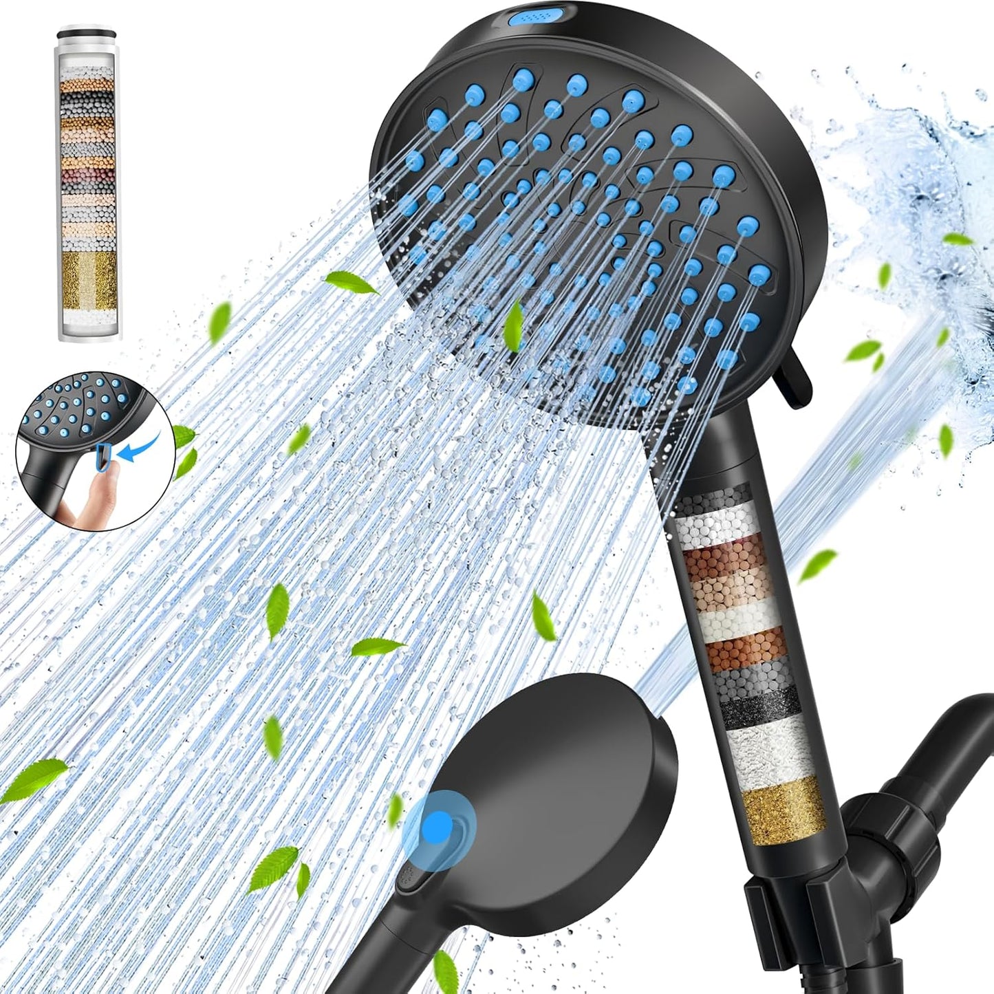 Filtered Shower Head with Handheld, High Pressure 6 Spray Mode Showerhead with Filters, Water Softener Filters Beads for Hard Water - Remove Chlorine - Reduces Dry Itchy Skin, Chrome