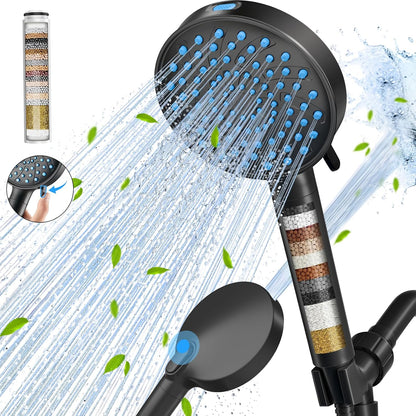 Filtered Shower Head with Handheld, High Pressure 6 Spray Mode Showerhead with Filters, Water Softener Filters Beads for Hard Water - Remove Chlorine - Reduces Dry Itchy Skin, Chrome