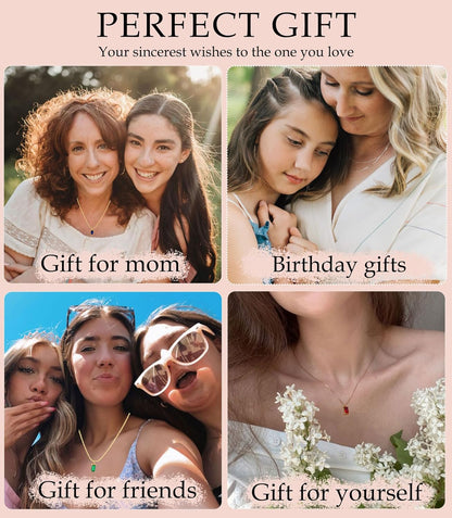 Diamond Necklaces for Women 14K Gold Plated Emerald Birthstone Necklace for Women Mothers Dainty Gold Necklace Blue Green Cubic Zirconia Pendant Necklace Birthday Gifts for Women Jewelry