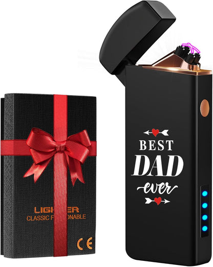 Gifts for Men Dad Him, Electric Lighter USB Rechargeable Windproof Flameless Dual Arc Plasma Lighter for Household Candle Incense Fireplace (Black)