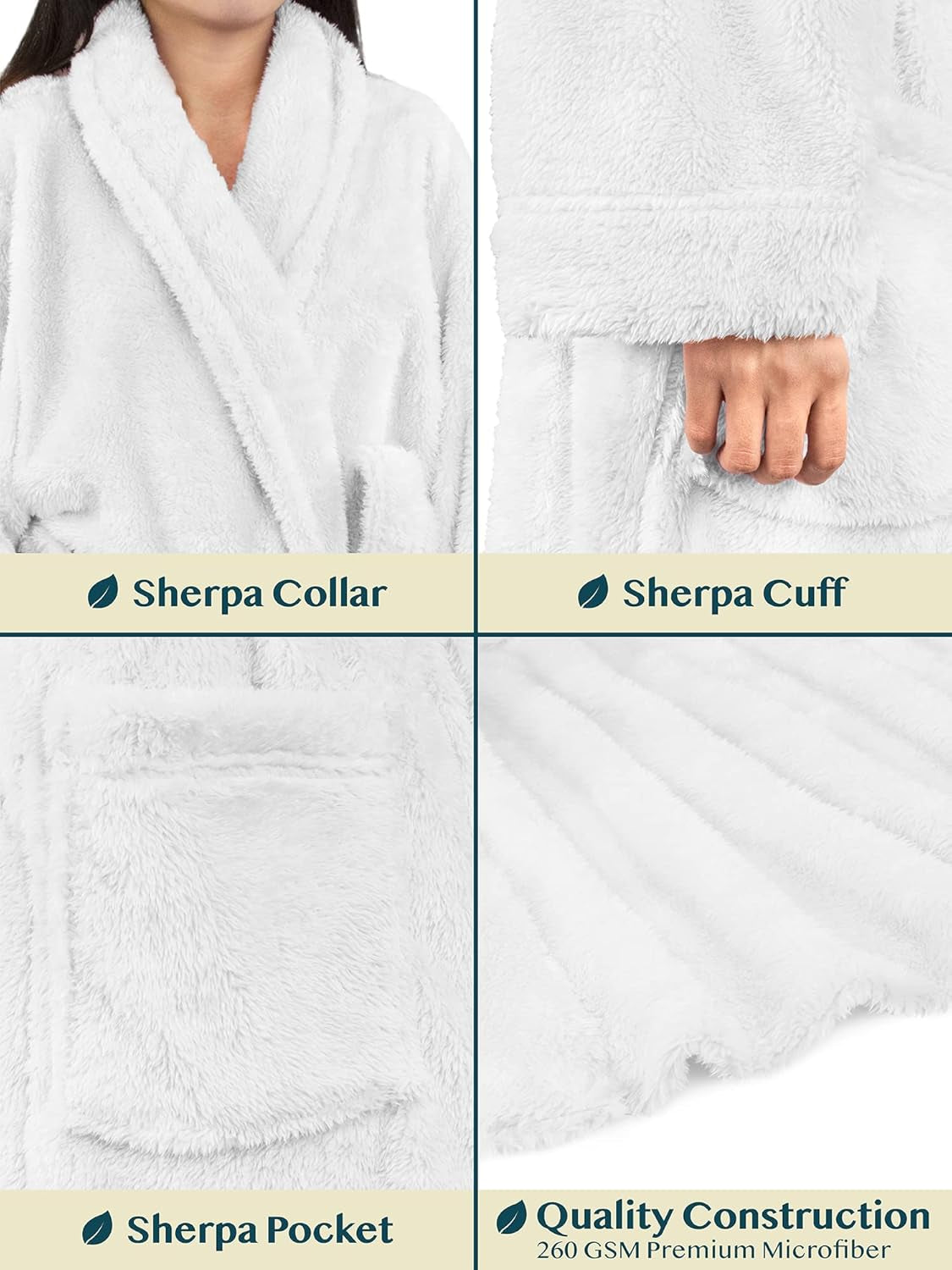 Premium Womens Plush Soft Robe Fluffy, Warm, Fleece Sherpa Shaggy Bathrobe