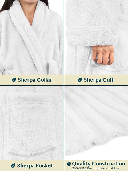 Premium Womens Plush Soft Robe Fluffy, Warm, Fleece Sherpa Shaggy Bathrobe