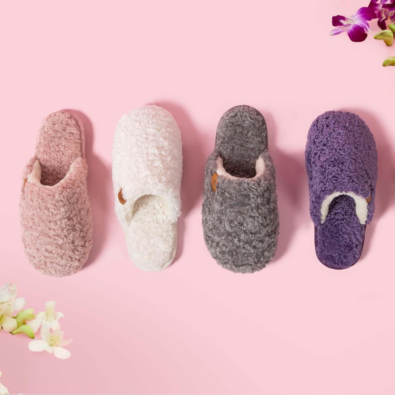 Women'S Fuzzy Slip-On Slippers Warm Cozy Soft Lightweight Memory Foam Indoor House Shoes