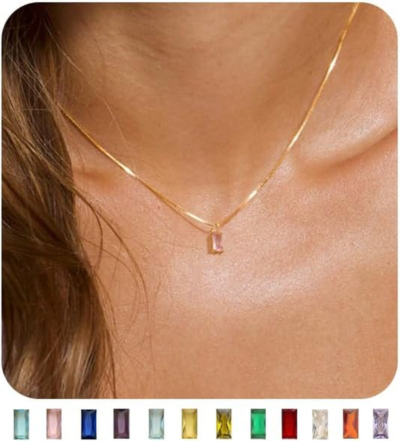 Diamond Necklaces for Women 14K Gold Plated Emerald Birthstone Necklace for Women Mothers Dainty Gold Necklace Blue Green Cubic Zirconia Pendant Necklace Birthday Gifts for Women Jewelry