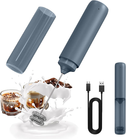 Rechargeable Milk Frother Hanheld, Dual Spring Whisk Electric Coffee Frother, Portable Hand Frother Wand Drink Mixer for Matcha Lattes Cappuccino, Kitchen Gifts, Black