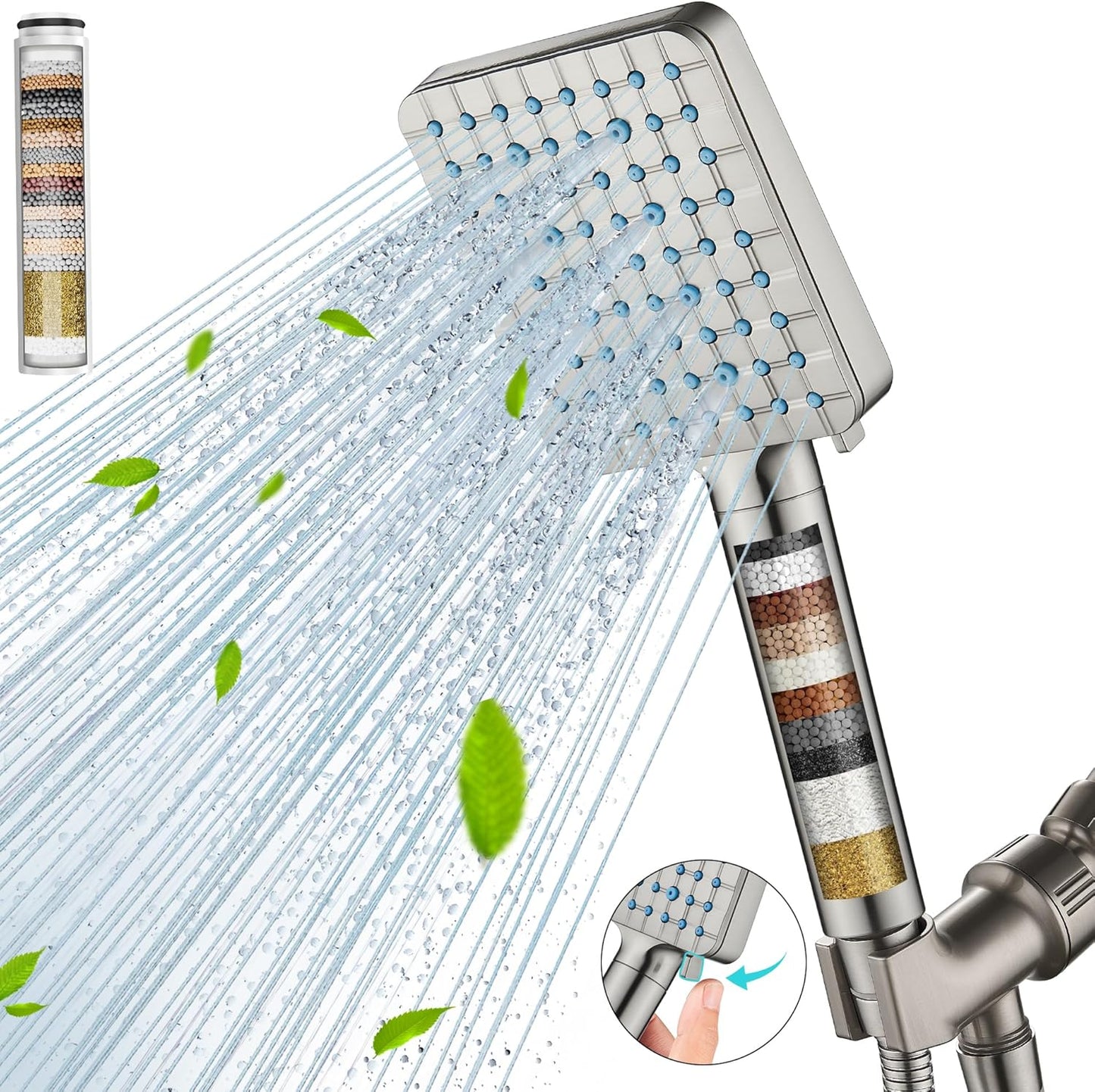 Filtered Shower Head with Handheld, High Pressure 6 Spray Mode Showerhead with Filters, Water Softener Filters Beads for Hard Water - Remove Chlorine - Reduces Dry Itchy Skin, Chrome