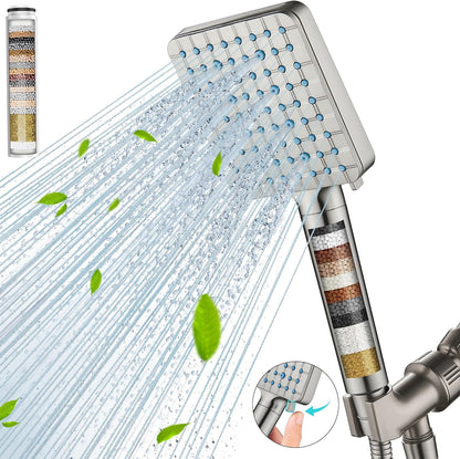 Filtered Shower Head with Handheld, High Pressure 6 Spray Mode Showerhead with Filters, Water Softener Filters Beads for Hard Water - Remove Chlorine - Reduces Dry Itchy Skin, Chrome