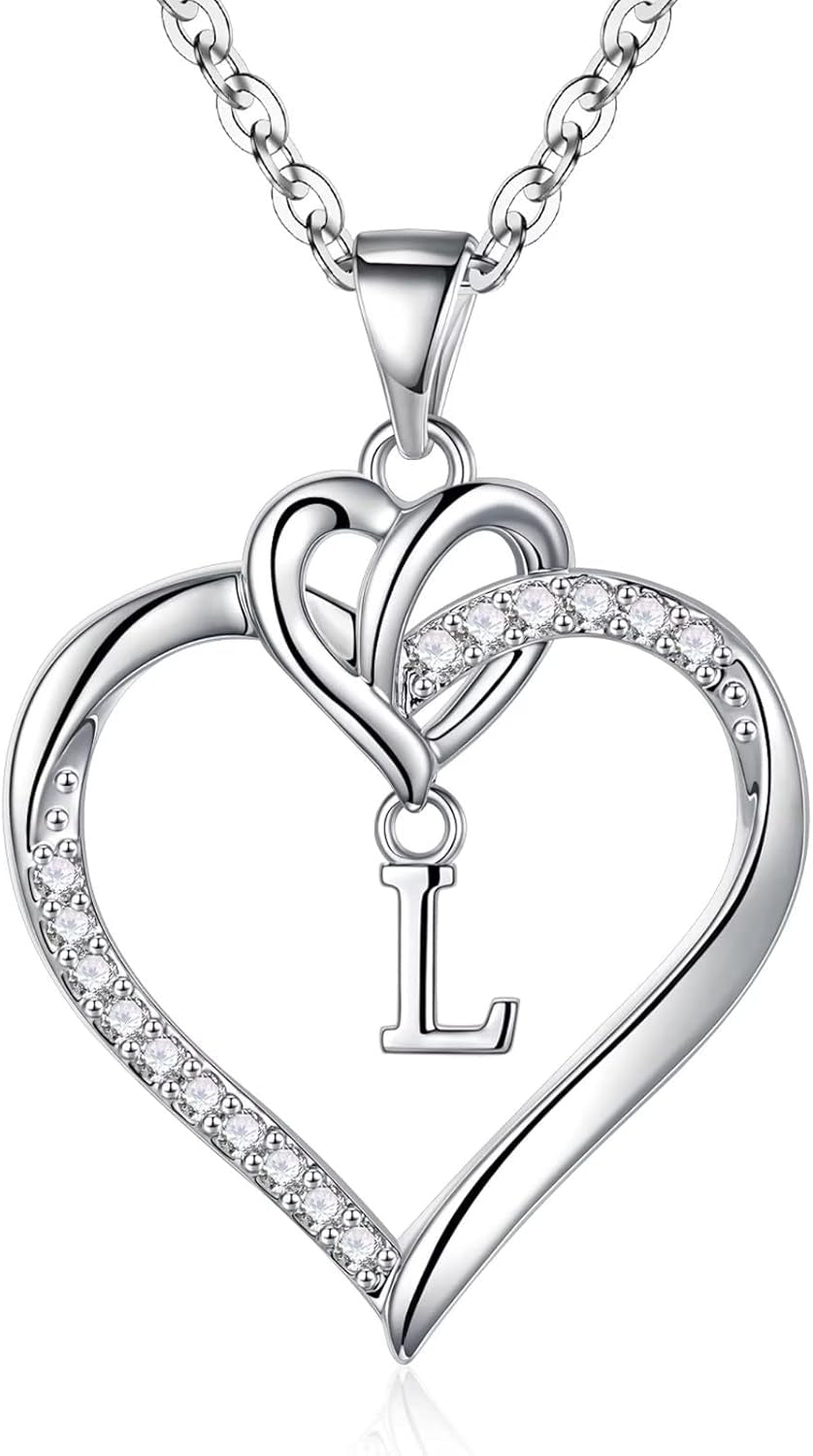 Heart Initial Necklaces for Women Girls, 14K Gold Plated Cubic Zirconia Heart Initial A-Z Pendant Necklace Dainty Heart Necklaces for Women Teen Girl Jewelry Birthday Gifts