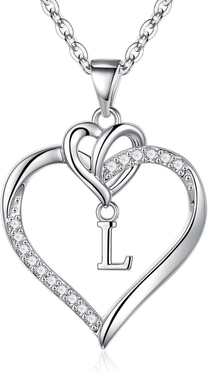 Heart Initial Necklaces for Women Girls, 14K Gold Plated Cubic Zirconia Heart Initial A-Z Pendant Necklace Dainty Heart Necklaces for Women Teen Girl Jewelry Birthday Gifts