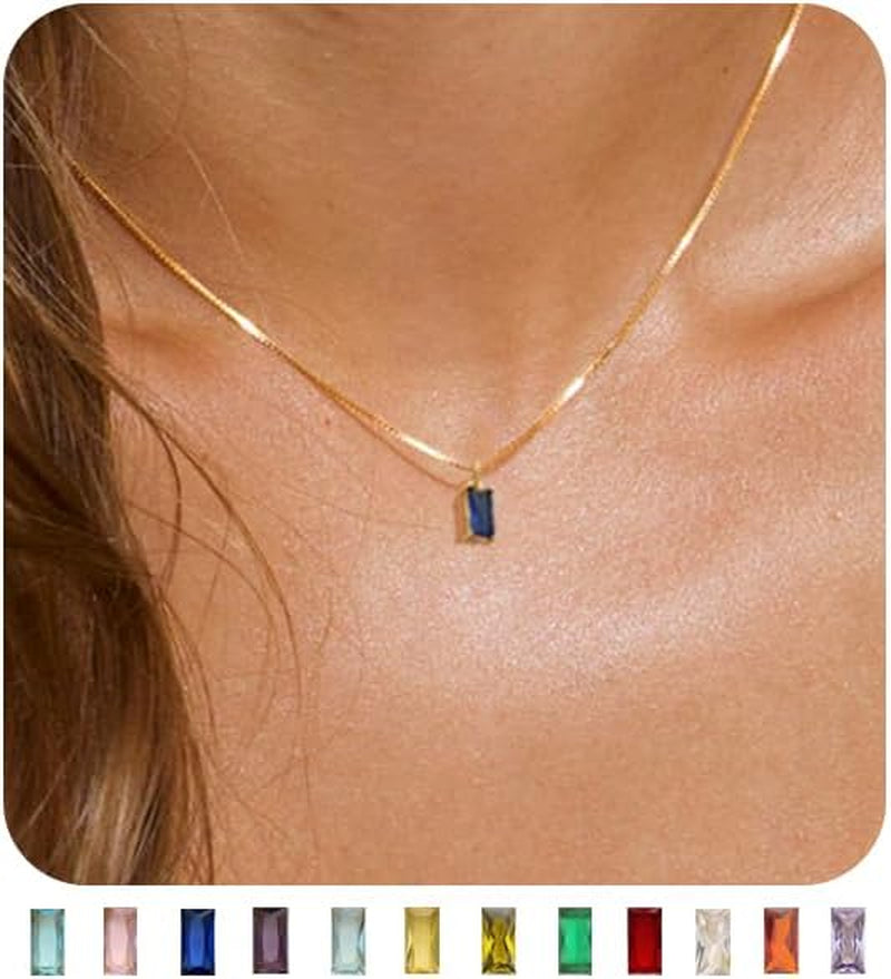 Diamond Necklaces for Women 14K Gold Plated Emerald Birthstone Necklace for Women Mothers Dainty Gold Necklace Blue Green Cubic Zirconia Pendant Necklace Birthday Gifts for Women Jewelry