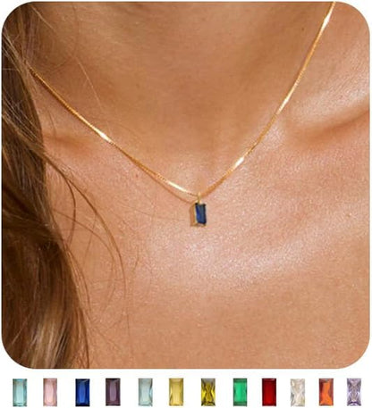 Diamond Necklaces for Women 14K Gold Plated Emerald Birthstone Necklace for Women Mothers Dainty Gold Necklace Blue Green Cubic Zirconia Pendant Necklace Birthday Gifts for Women Jewelry