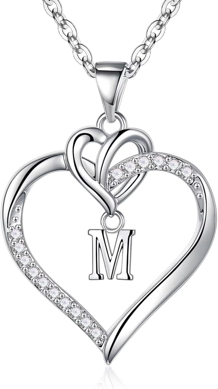 Heart Initial Necklaces for Women Girls, 14K Gold Plated Cubic Zirconia Heart Initial A-Z Pendant Necklace Dainty Heart Necklaces for Women Teen Girl Jewelry Birthday Gifts