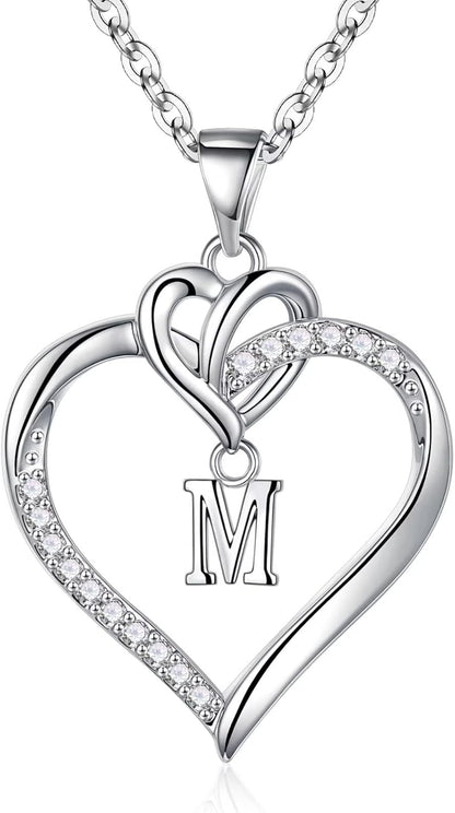 Heart Initial Necklaces for Women Girls, 14K Gold Plated Cubic Zirconia Heart Initial A-Z Pendant Necklace Dainty Heart Necklaces for Women Teen Girl Jewelry Birthday Gifts