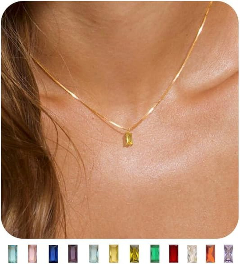 Diamond Necklaces for Women 14K Gold Plated Emerald Birthstone Necklace for Women Mothers Dainty Gold Necklace Blue Green Cubic Zirconia Pendant Necklace Birthday Gifts for Women Jewelry