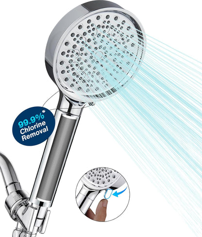 Filtered Shower Head with Handheld, High Pressure 6 Spray Mode Showerhead with Filters, Water Softener Filters Beads for Hard Water - Remove Chlorine - Reduces Dry Itchy Skin, Chrome
