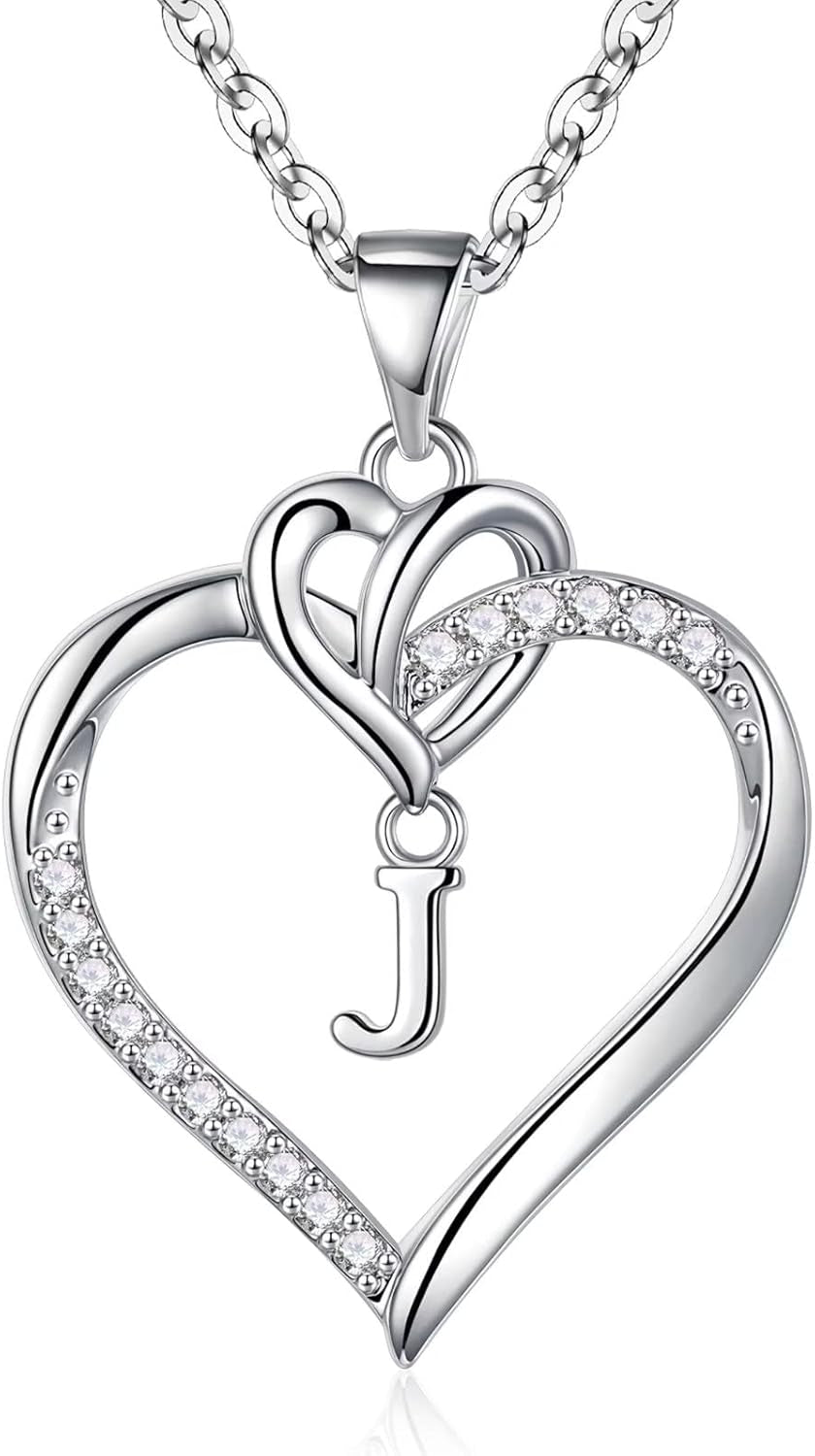 Heart Initial Necklaces for Women Girls, 14K Gold Plated Cubic Zirconia Heart Initial A-Z Pendant Necklace Dainty Heart Necklaces for Women Teen Girl Jewelry Birthday Gifts