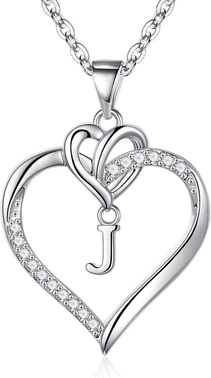 Heart Initial Necklaces for Women Girls, 14K Gold Plated Cubic Zirconia Heart Initial A-Z Pendant Necklace Dainty Heart Necklaces for Women Teen Girl Jewelry Birthday Gifts