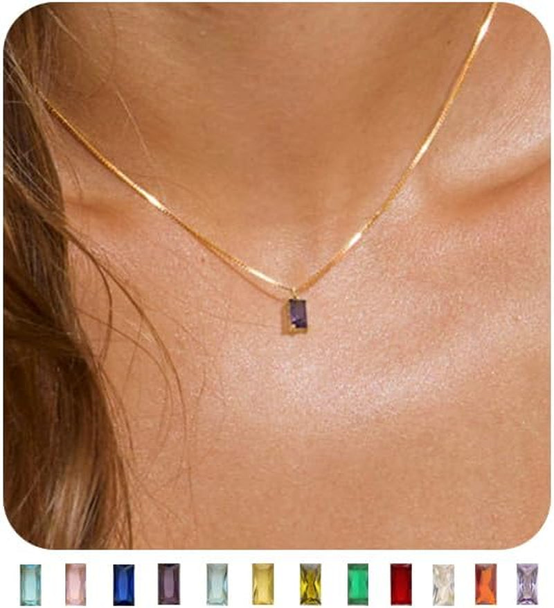 Diamond Necklaces for Women 14K Gold Plated Emerald Birthstone Necklace for Women Mothers Dainty Gold Necklace Blue Green Cubic Zirconia Pendant Necklace Birthday Gifts for Women Jewelry