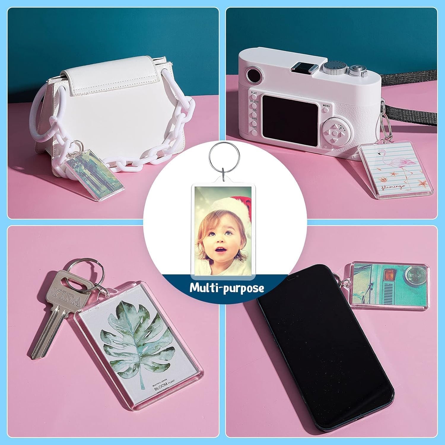 Personalized Custom Picture Frame Keychain 6PCS Acrylic Clear Rectangle Photo Keychain Blanks DIY for Loved Ones Keepsakes
