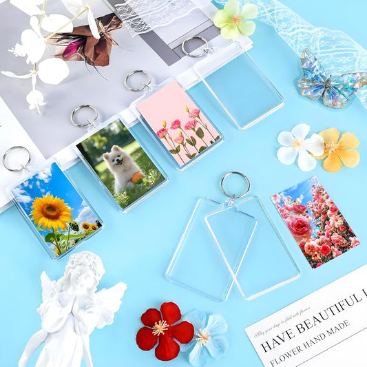Personalized Custom Picture Frame Keychain 6PCS Acrylic Clear Rectangle Photo Keychain Blanks DIY for Loved Ones Keepsakes