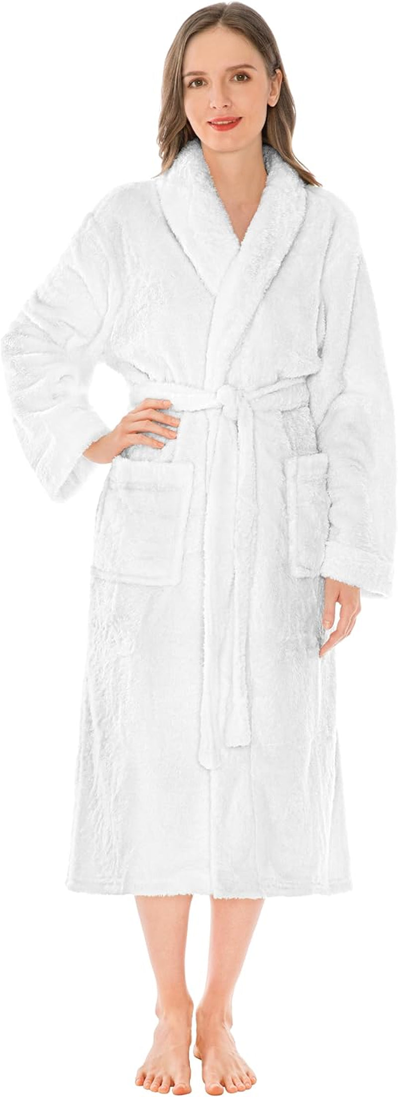 Premium Womens Plush Soft Robe Fluffy, Warm, Fleece Sherpa Shaggy Bathrobe