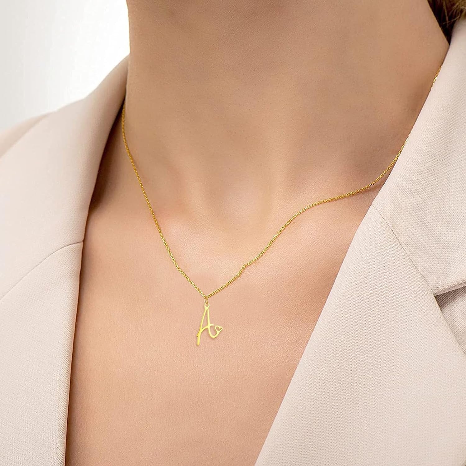 Initial Necklace for Women, Gold Dainty A-Z Letter Pendant with Heart Choker Necklace Jewelery Gifts,Personalized Cute Tiny Initial Pendant Necklace for Girls