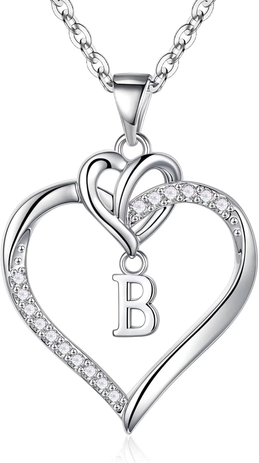 Heart Initial Necklaces for Women Girls, 14K Gold Plated Cubic Zirconia Heart Initial A-Z Pendant Necklace Dainty Heart Necklaces for Women Teen Girl Jewelry Birthday Gifts