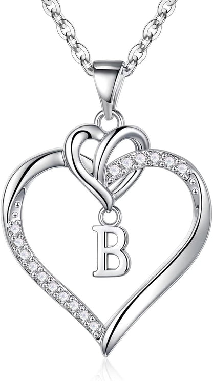 Heart Initial Necklaces for Women Girls, 14K Gold Plated Cubic Zirconia Heart Initial A-Z Pendant Necklace Dainty Heart Necklaces for Women Teen Girl Jewelry Birthday Gifts
