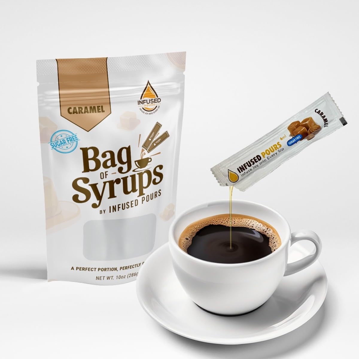 Single Serving Syrup Packets, Variety Pack, for Coffee and Cocktails - Flavors (10 Each): Vanilla, Caramel, Hazelnut - 6Ml Each, 30 Count - Bag of Syrups by