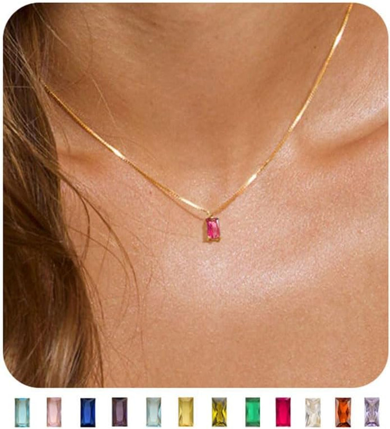 Diamond Necklaces for Women 14K Gold Plated Emerald Birthstone Necklace for Women Mothers Dainty Gold Necklace Blue Green Cubic Zirconia Pendant Necklace Birthday Gifts for Women Jewelry