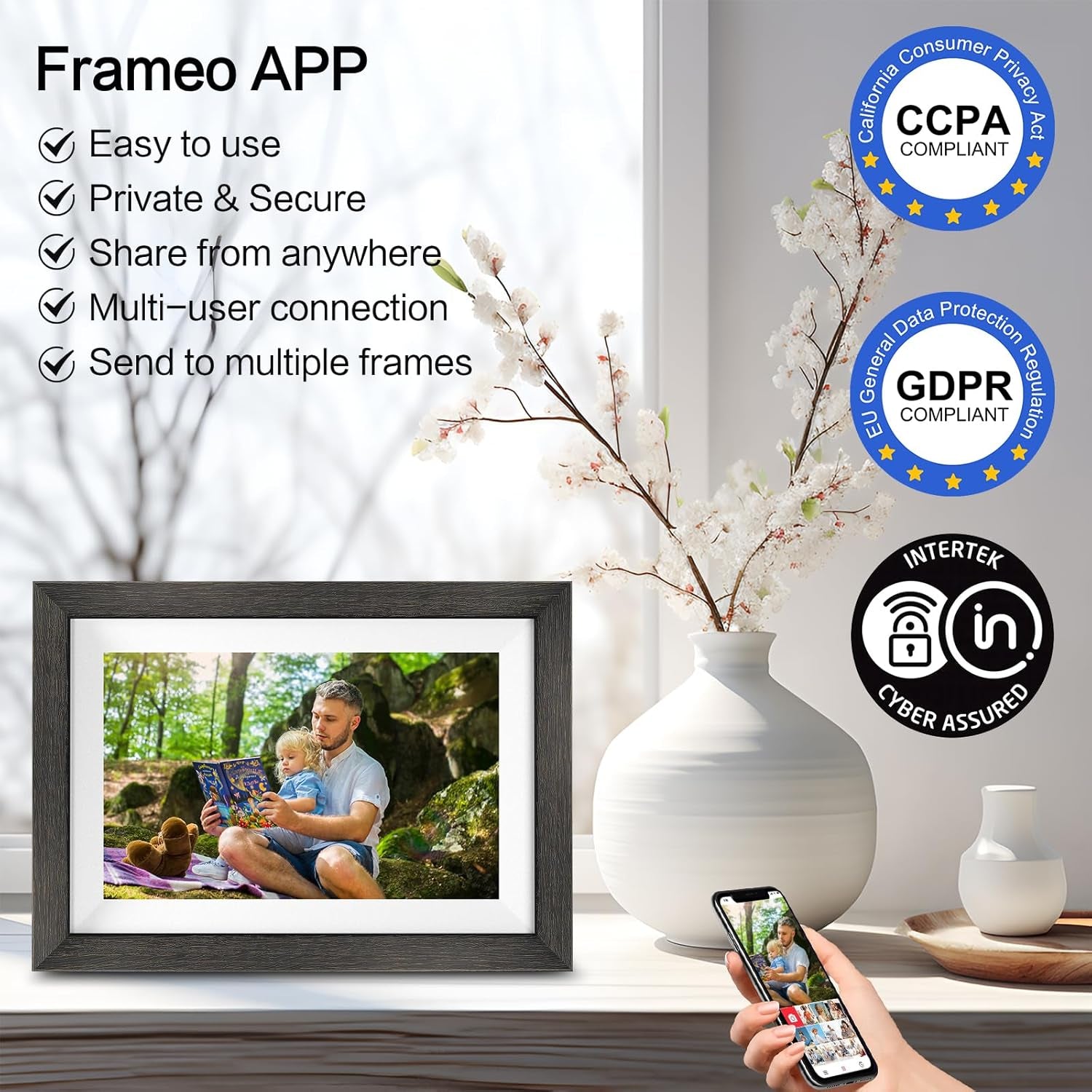 Frameo Digital Photo Frame,10.1 Inch Wifi Smart Digital Picture Frame with HD IPS Touch Screen,Auto-Rotate,Send Pictures from Anywhere via Frameo App,Gifts for Mom