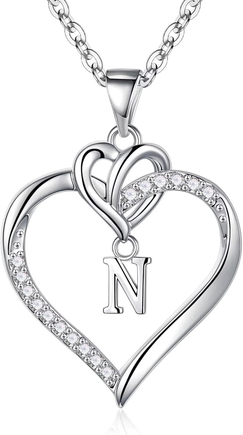 Heart Initial Necklaces for Women Girls, 14K Gold Plated Cubic Zirconia Heart Initial A-Z Pendant Necklace Dainty Heart Necklaces for Women Teen Girl Jewelry Birthday Gifts