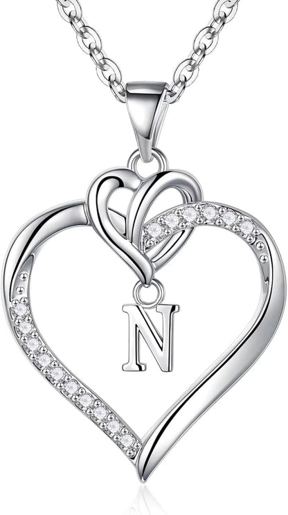 Heart Initial Necklaces for Women Girls, 14K Gold Plated Cubic Zirconia Heart Initial A-Z Pendant Necklace Dainty Heart Necklaces for Women Teen Girl Jewelry Birthday Gifts