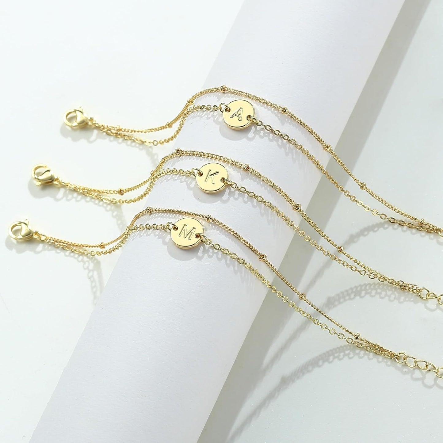 Gold Bracelets for Women Jewelry Gifts - Dainty 18K Real Gold Plated Disc Monogram Letter A-Z Initial Bracelets for Women Trendy Personalized Letter Bracelet Jewelry Gifts for Her