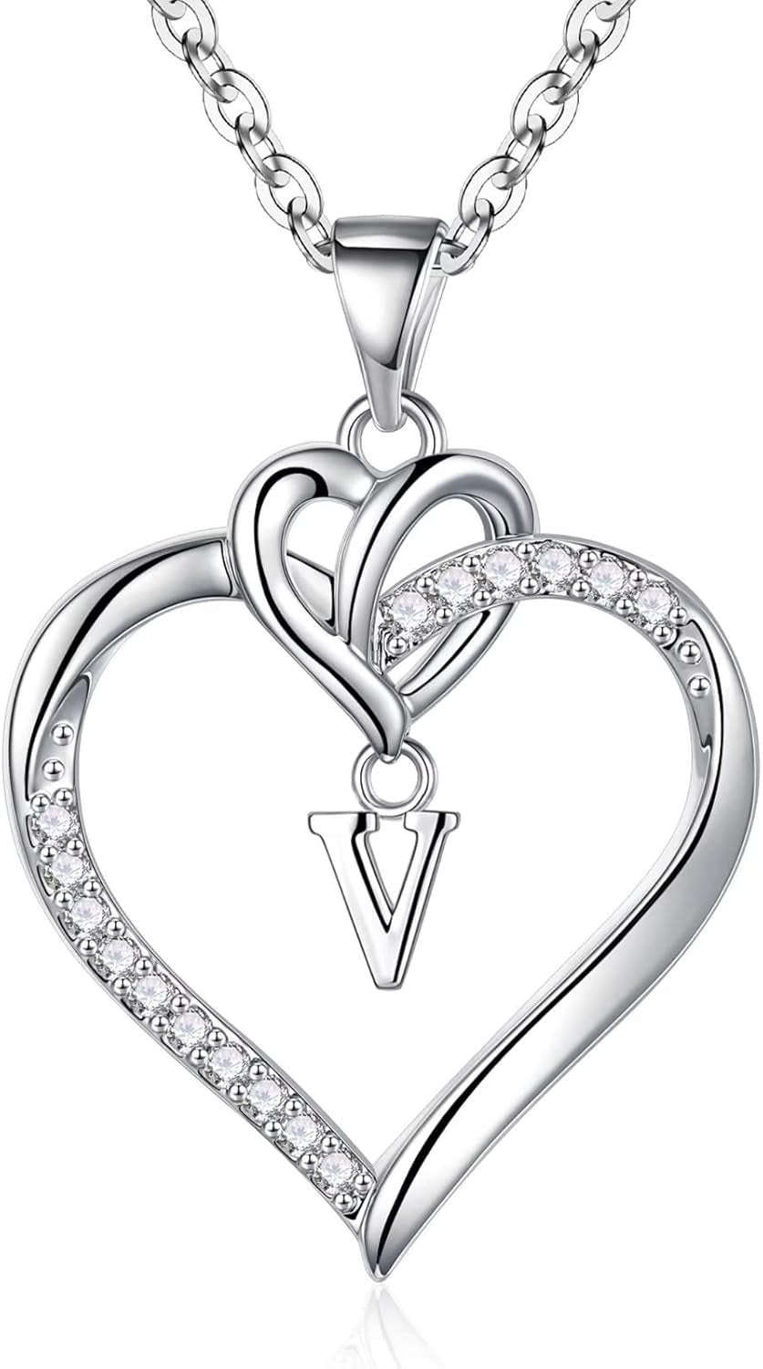 Heart Initial Necklaces for Women Girls, 14K Gold Plated Cubic Zirconia Heart Initial A-Z Pendant Necklace Dainty Heart Necklaces for Women Teen Girl Jewelry Birthday Gifts